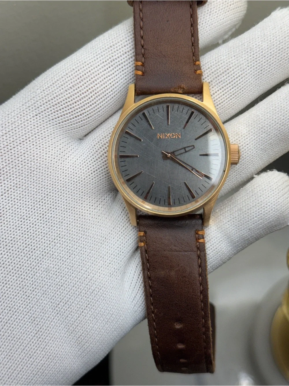 Nixon sentry Rose Gold Case Brown Leather Strap Watch with Black dial Mens Watch